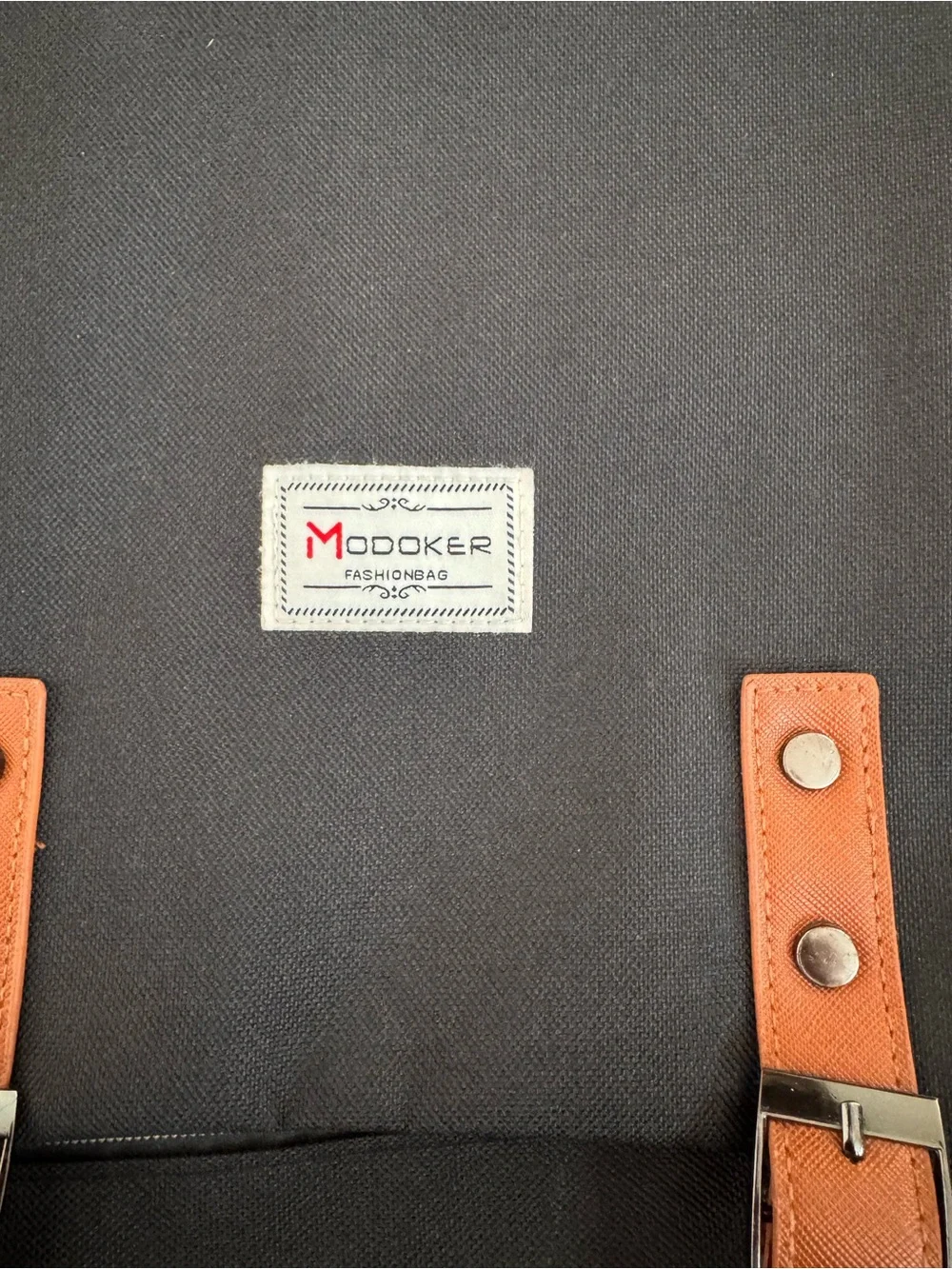Unisex Black Canvas Backpack with Brown Trim by MCOOKER